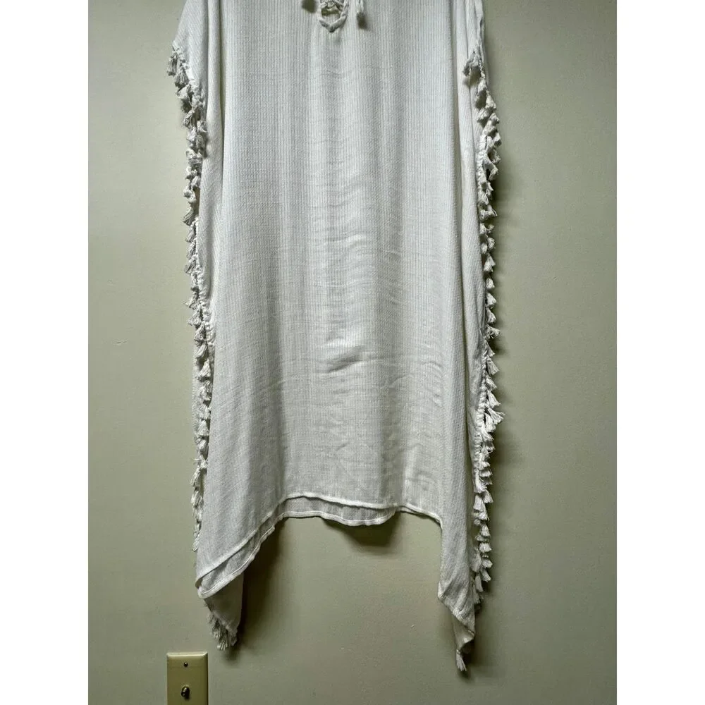 WALTER BAKER Fringe Acapulco Kaftan Swim Cover Up, Ivory, OS
